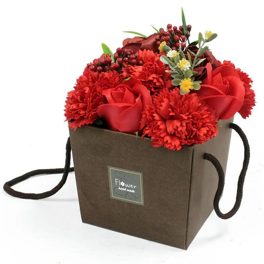 Bouquet Flores Sabão em Caixa - Rosas Vermelhas e Cravo - Hoc Sensu