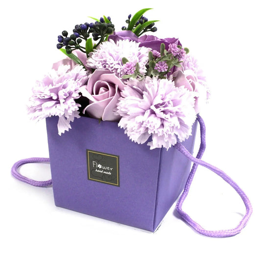 Bouquet de Flores de Sabão em caixa - Rosa e Roxo - Hoc Sensu