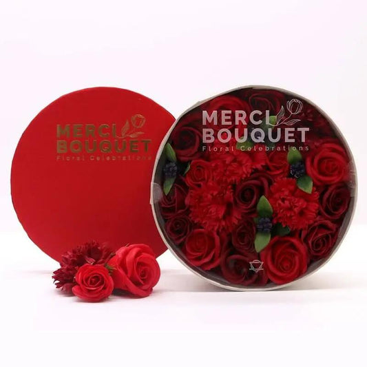 Caixa Redonda - Flores de Sabão - Rosas Vermelhas Clássicas - Hoc Sensu