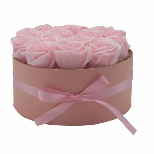 Caixa de Presente - Flores de Sabão - 14 Rosas Rosa - Redonda - Hoc Sensu