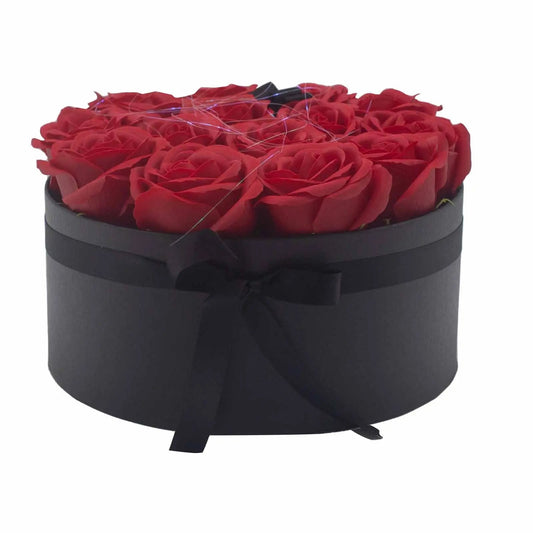 Caixa de Presente - Flores de Sabão 14 Rosas Vermelhas - Redonda - Hoc Sensu