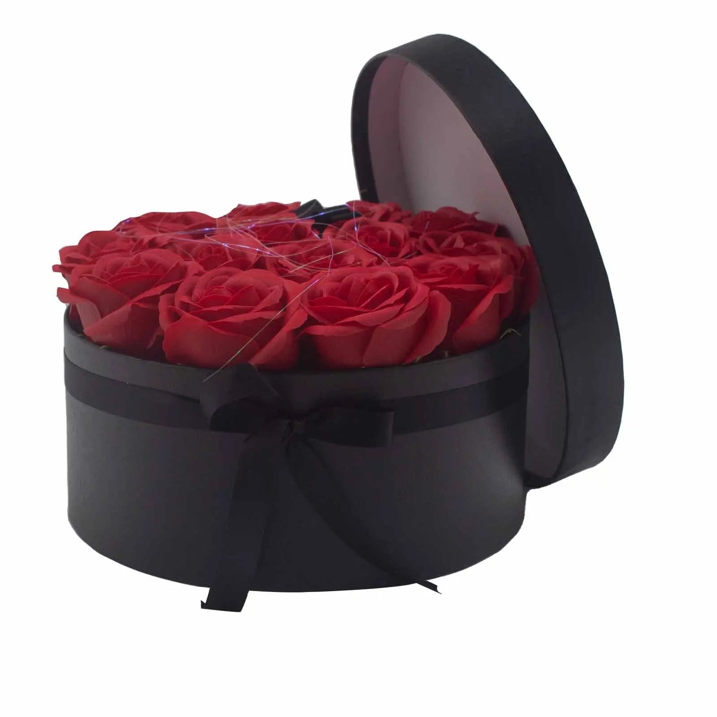 Caixa de Presente - Flores de Sabão 14 Rosas Vermelhas - Redonda - Hoc Sensu