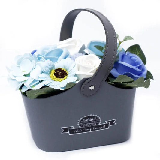 Cesta Bouquet de Flores de Sabão - Pequena - Azul - Hoc Sensu