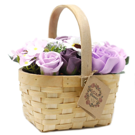 Cesta de Vime Bouquet de Flores de Sabão - Lilás - Grande - Hoc Sensu