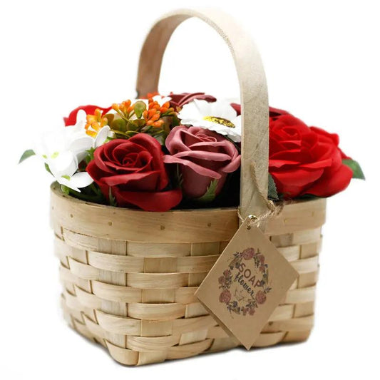 Cesta de Vime Bouquet de Flores de Sabão - Vermelho - Grande - Hoc Sensu