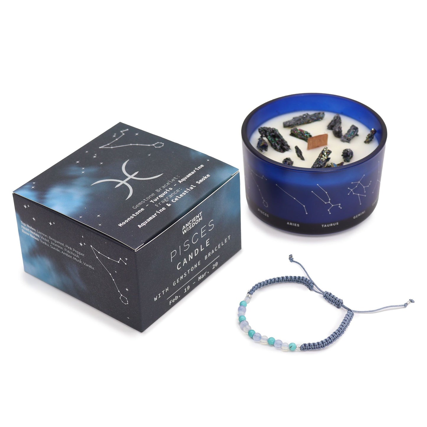 Vela Zodíaco Peixes com Pulseira de Cristais | Hoc Sensu