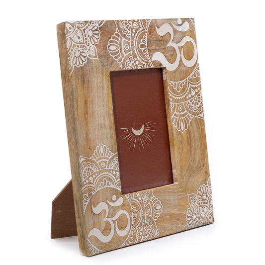 Moldura Madeira Mango 10x15cm - Mandala Branco 26cm