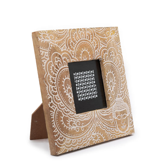 Moldura Madeira Mango 10x15cm - Buda Branco