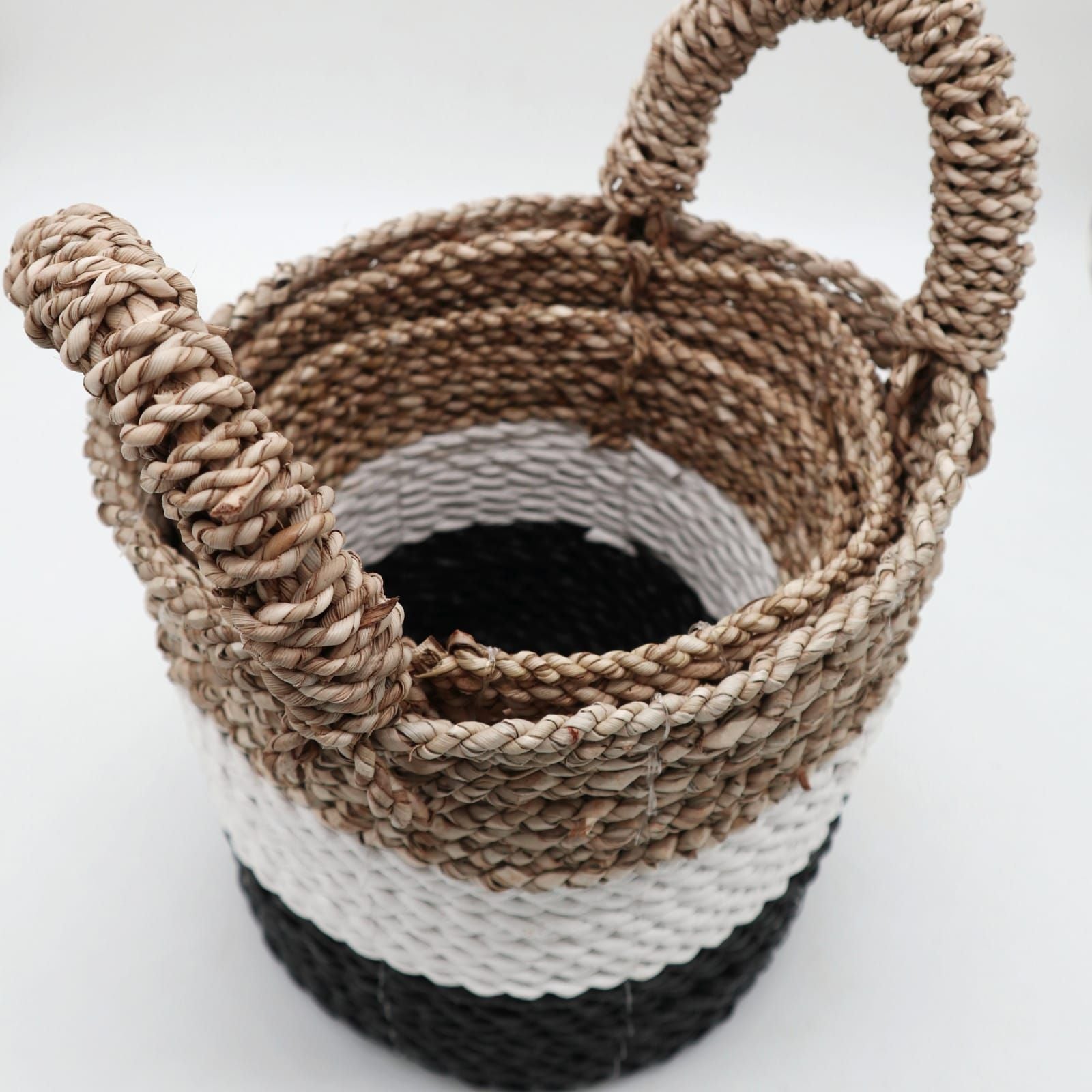Conjunto de 3 Cestas de Algas Marinhas - Cinzento Escuro/Branco/Natural
