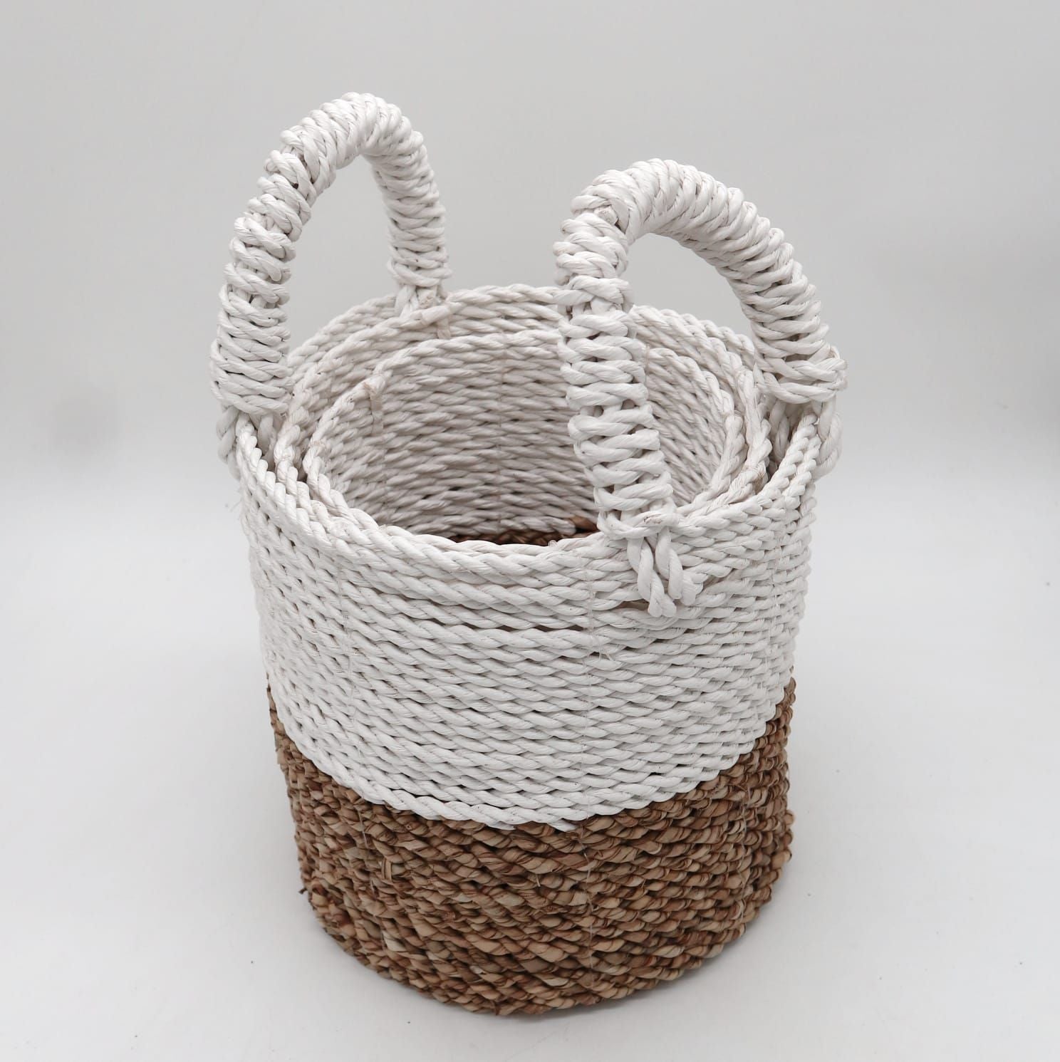 Conjunto de 3 Cestas de Algas Marinhas - Branco Natural