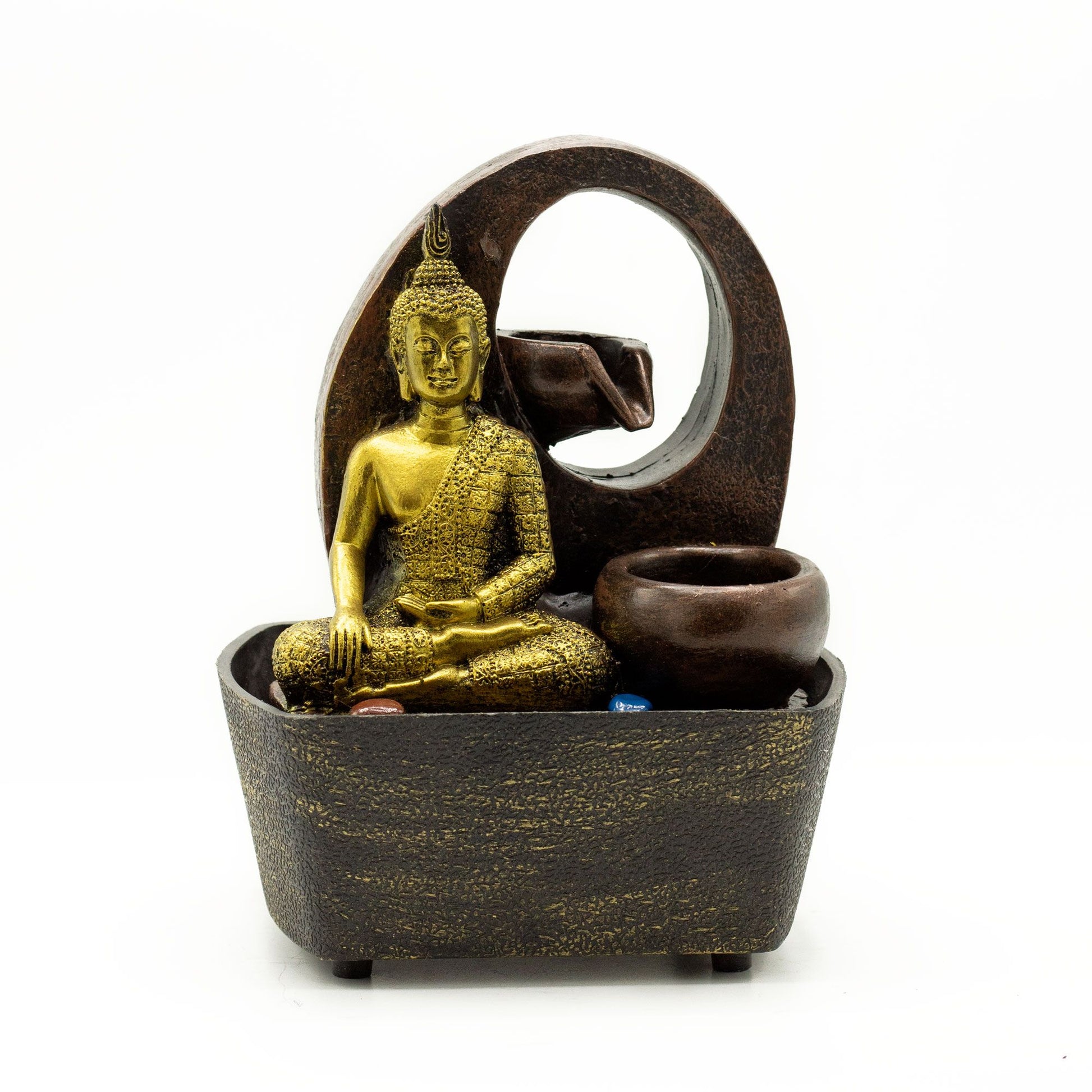 Fonte de Água de Interior - Buda Dourado e Cascata 21.5cm
