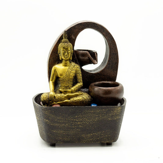 Fonte de Água de Interior - Buda Dourado e Cascata 21.5cm