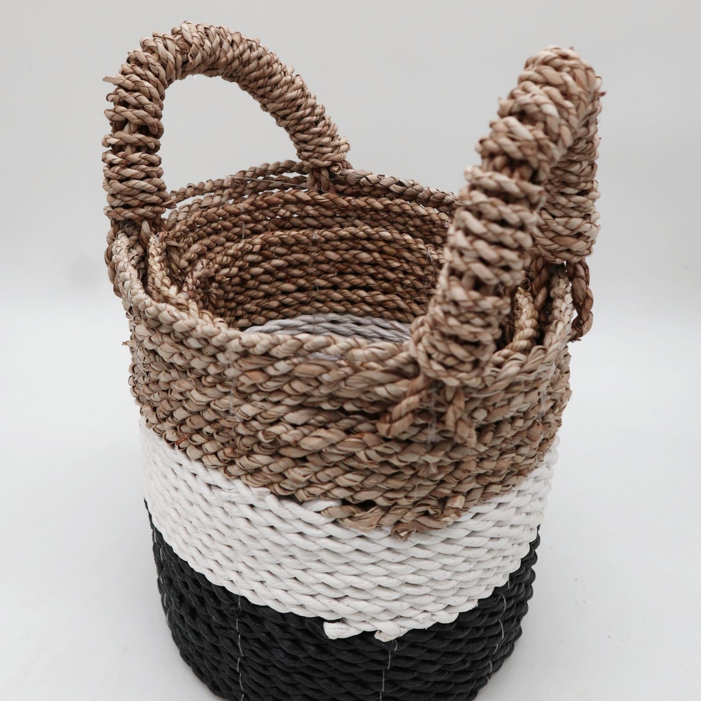 Conjunto de 3 Cestas de Algas Marinhas - Cinzento Escuro/Branco/Natural