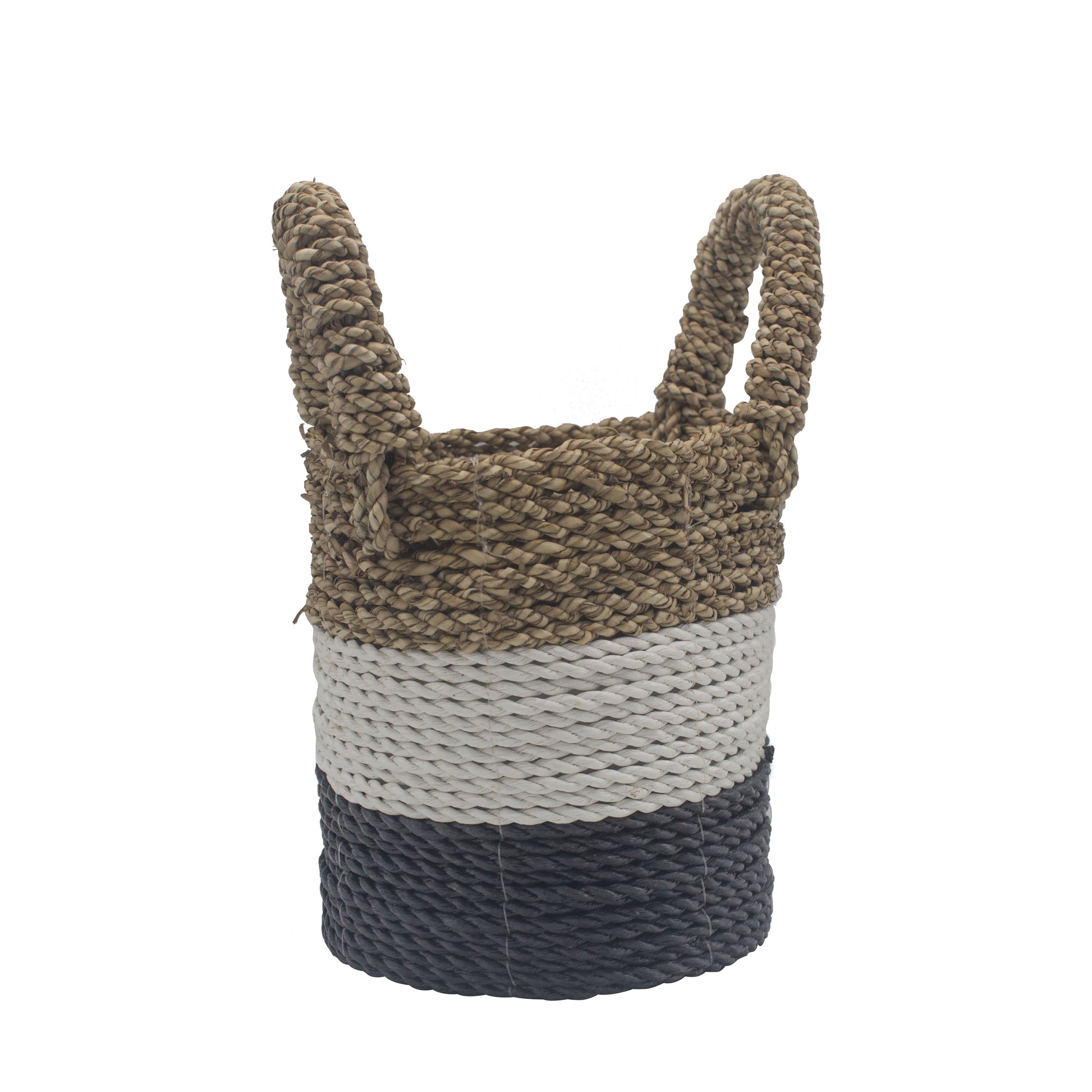Conjunto de 3 Cestas de Algas Marinhas - Cinzento Escuro/Branco/Natural