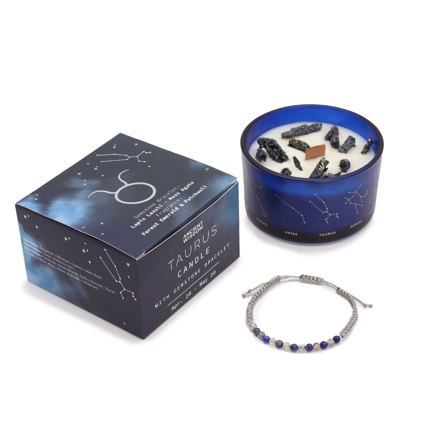 Vela Zodíaco Touro com Pulseira de Cristais | Hoc Sensu