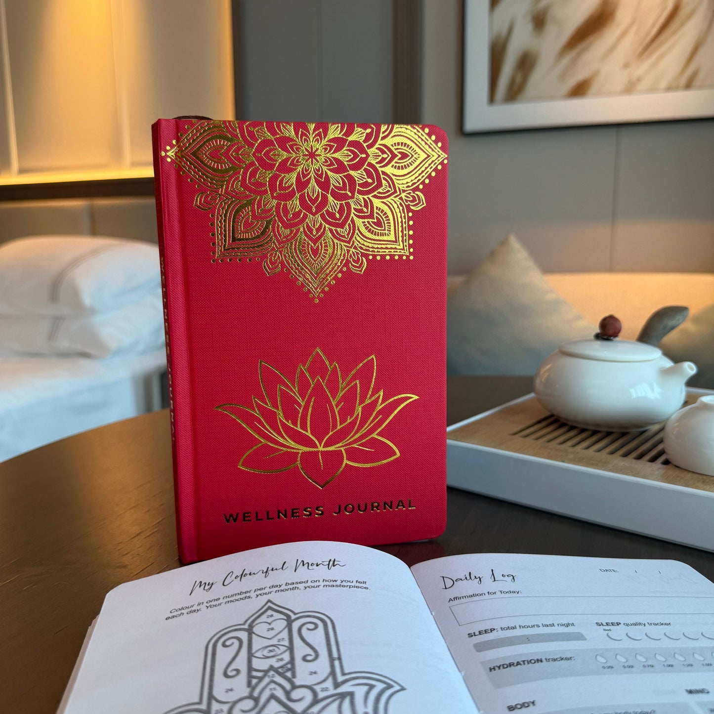 Diário Bem-Estar Vermelho Mandala Lótus 120 Páginas - Hoc Sensu