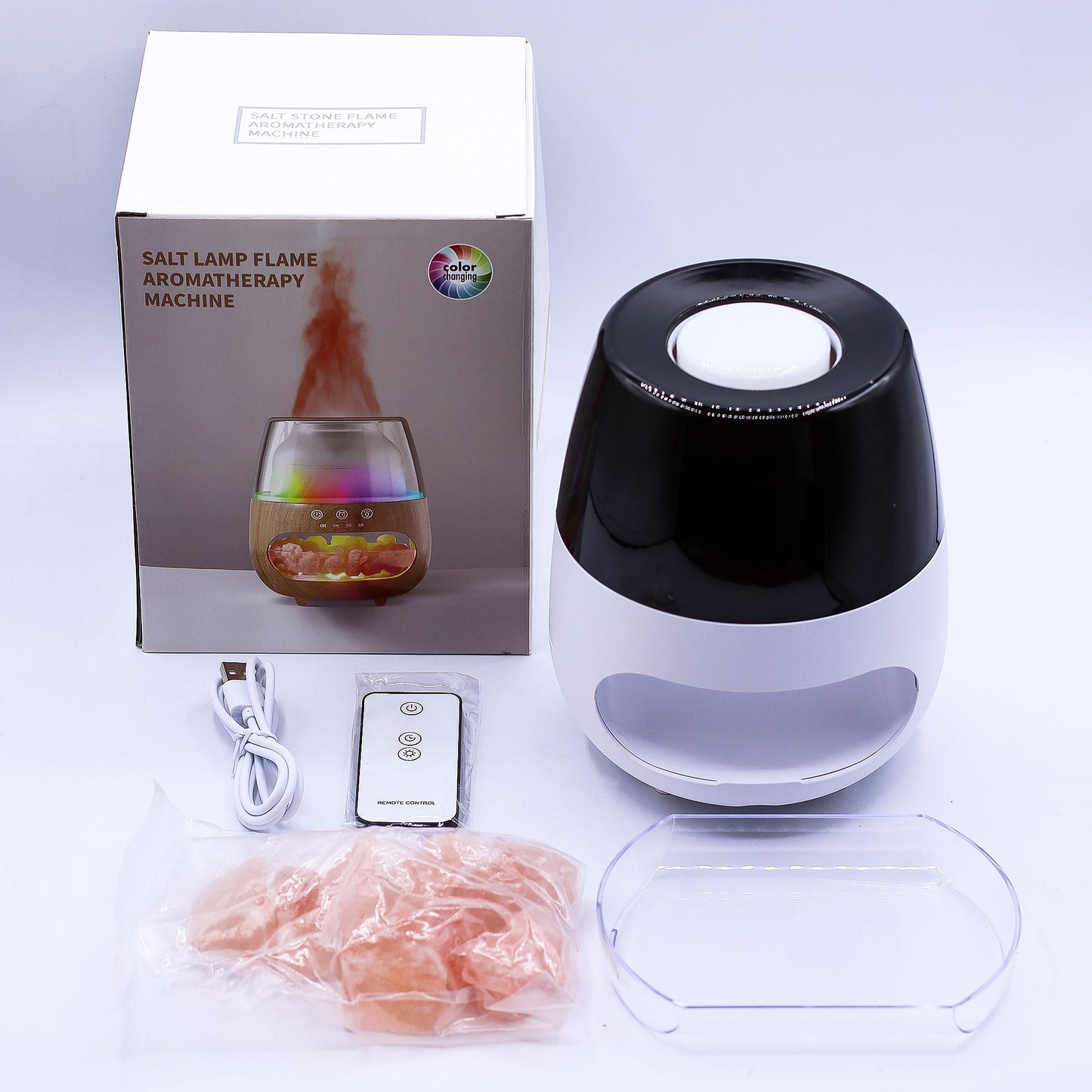 Difusor de Aroma Pedra de Sal - Efeito Chama - USB Branco