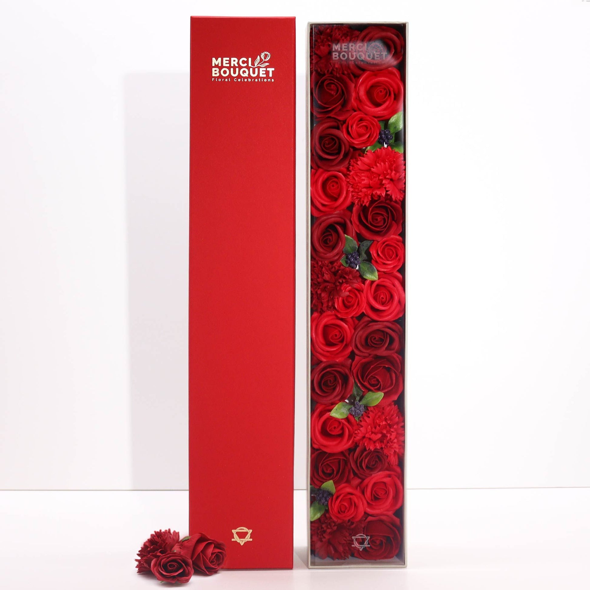 Flores de Sabão - Caixa Extra Longa - Rosas Vermelhas Clássicas