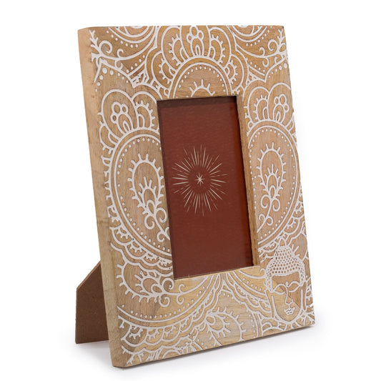 Moldura Madeira Mango 10x15cm - Buda Branco 26cm | Hoc Sensu