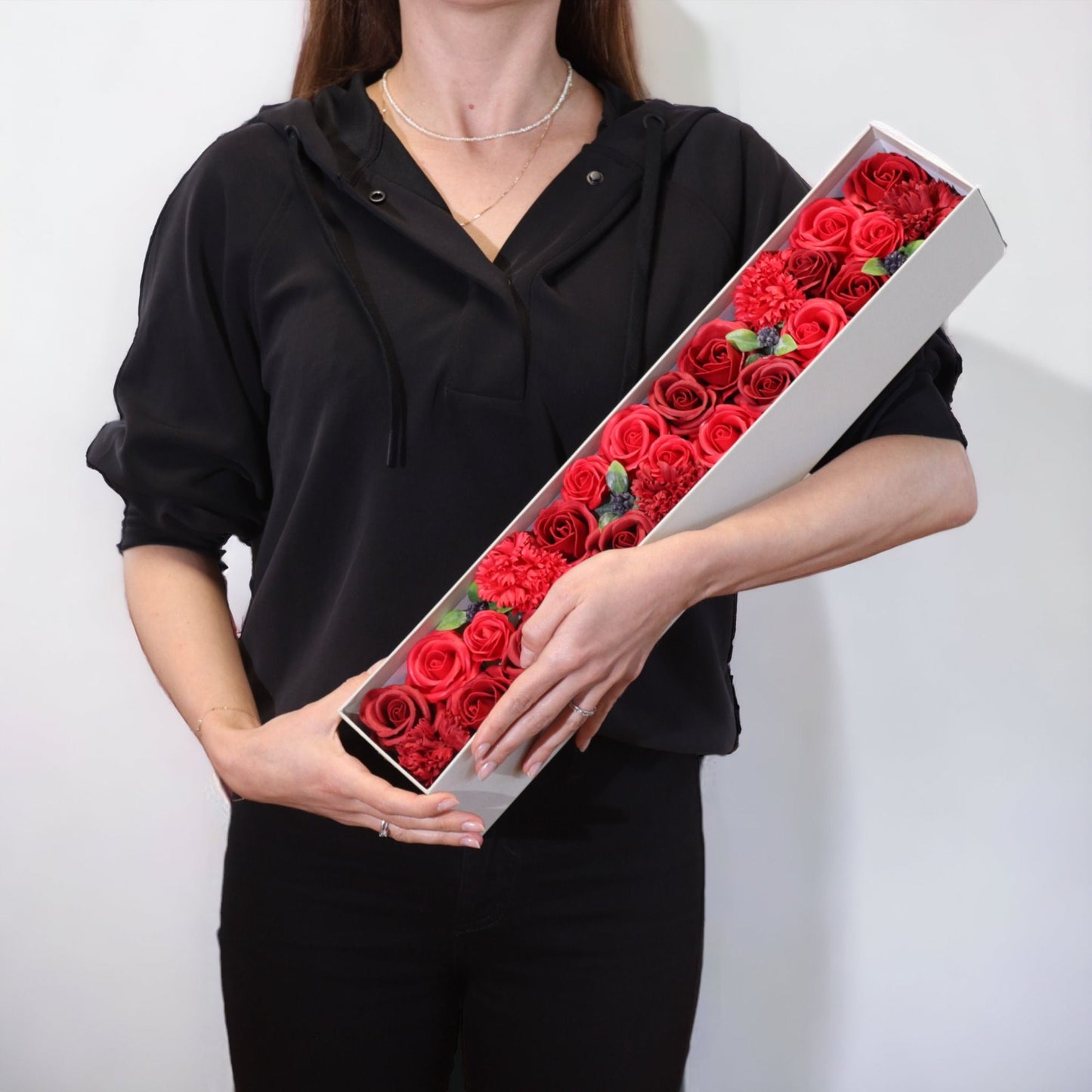 Flores de Sabão - Caixa Extra Longa - Rosas Vermelhas Clássicas