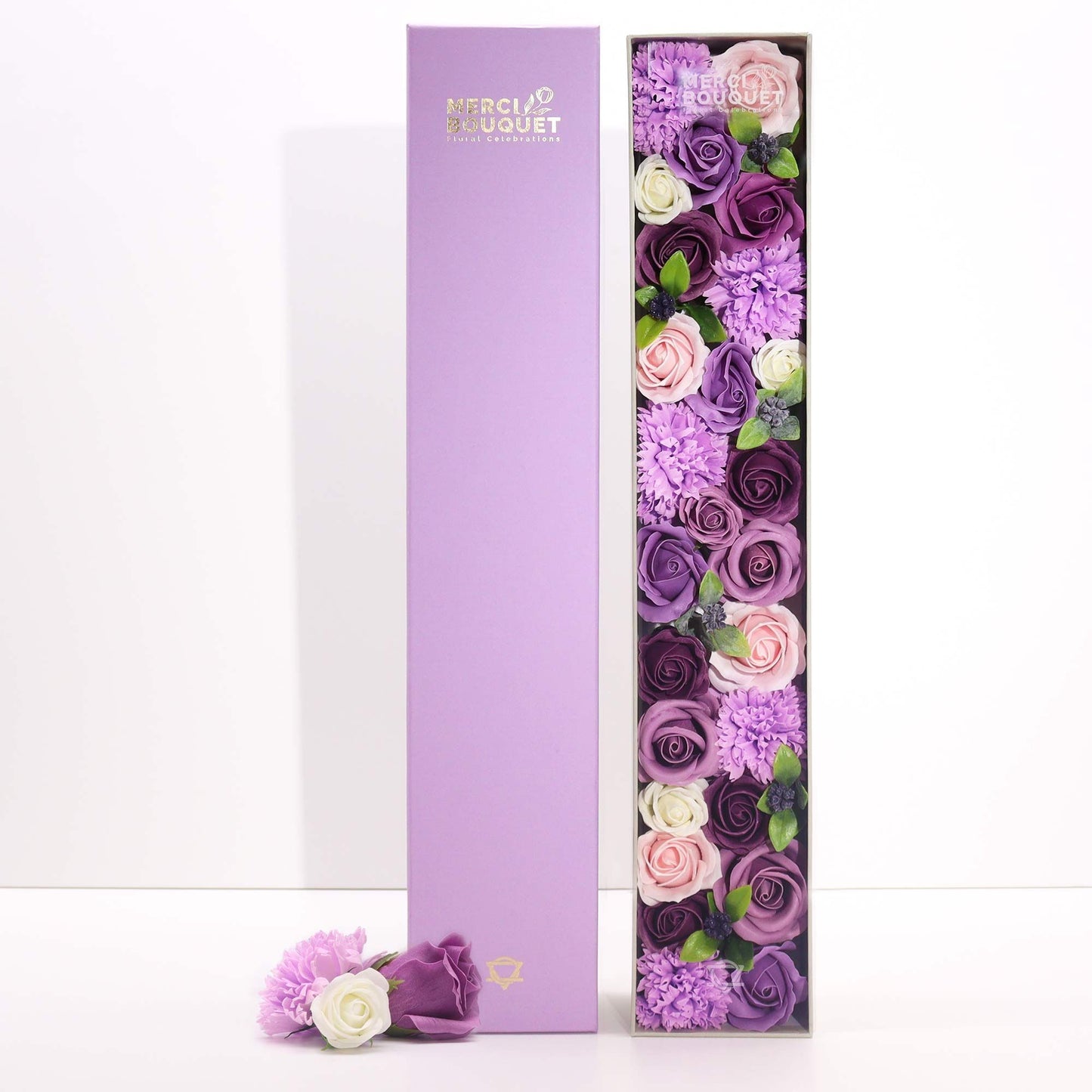 Flores de Sabão - Caixa Extra Longa - Rosa Lavanda e Cravo