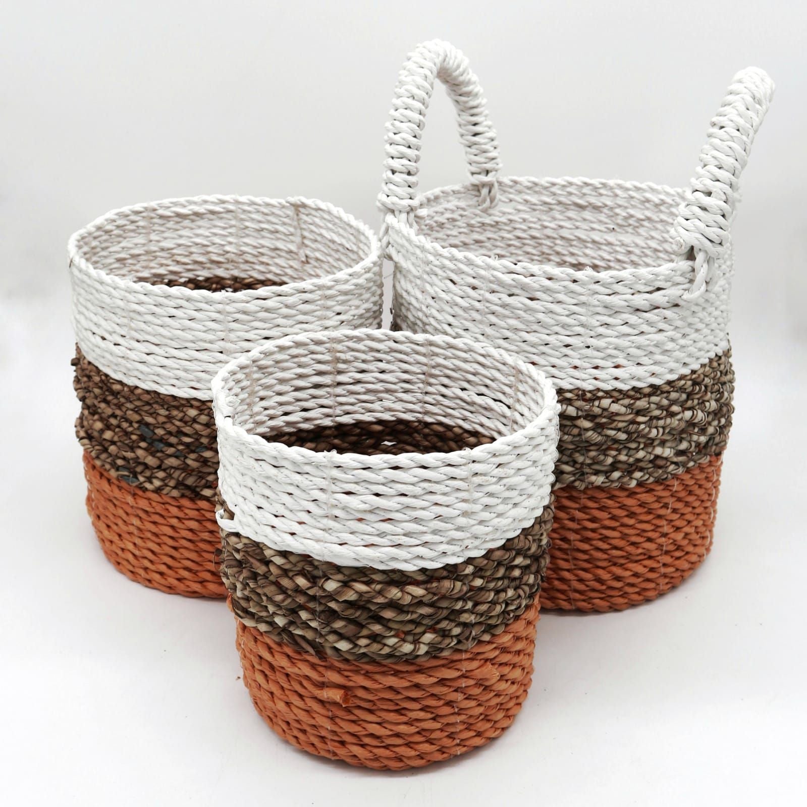 Conjunto 3 Cestas Algas Marinhas Laranja Natural Branco | Hoc Sensu