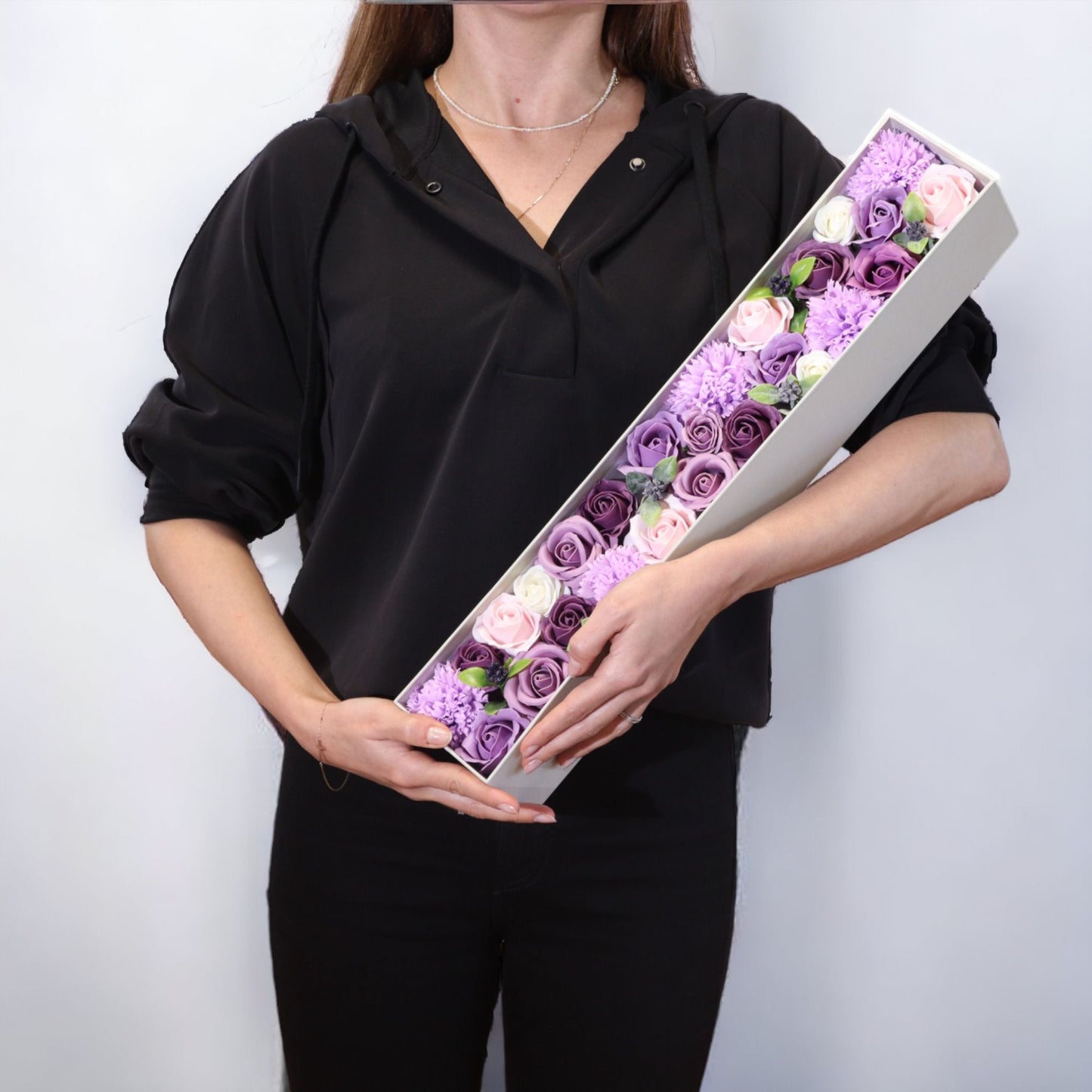 Flores de Sabão - Caixa Extra Longa - Rosa Lavanda e Cravo