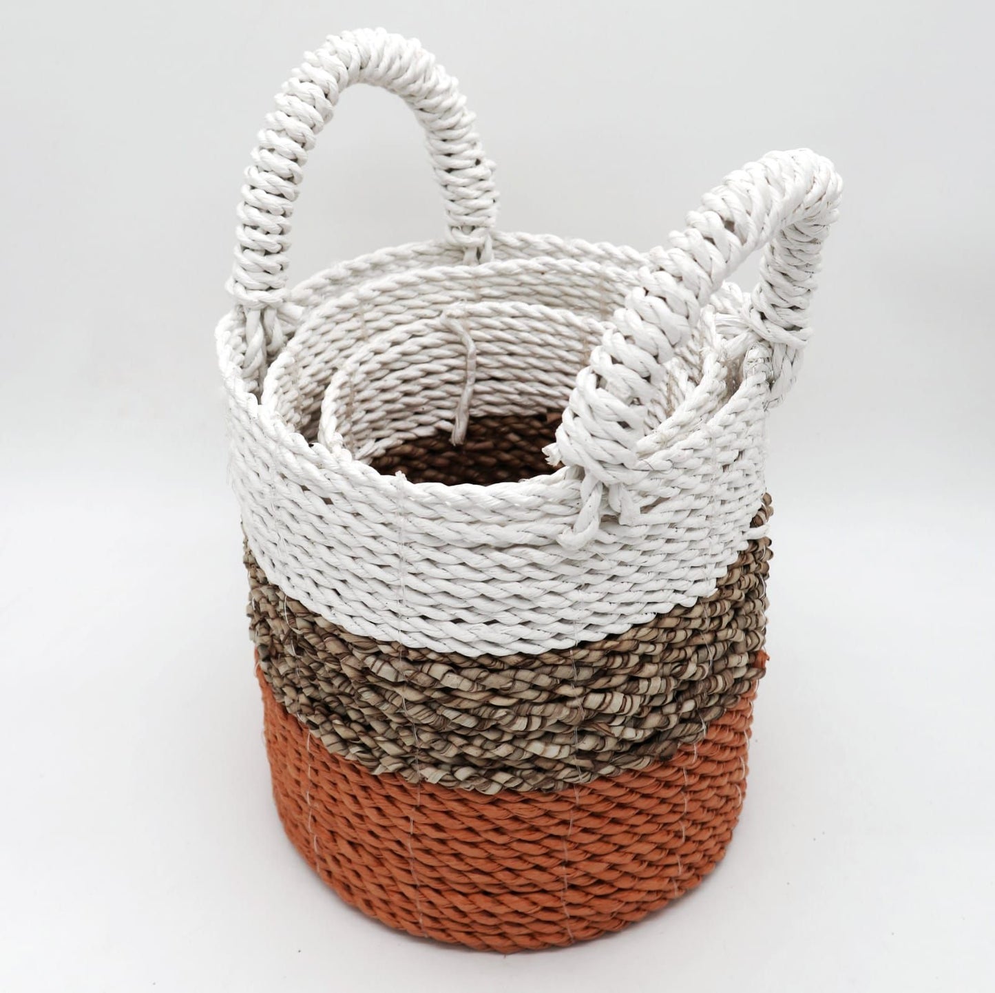 Conjunto 3 Cestas Algas Marinhas Laranja Natural Branco | Hoc Sensu