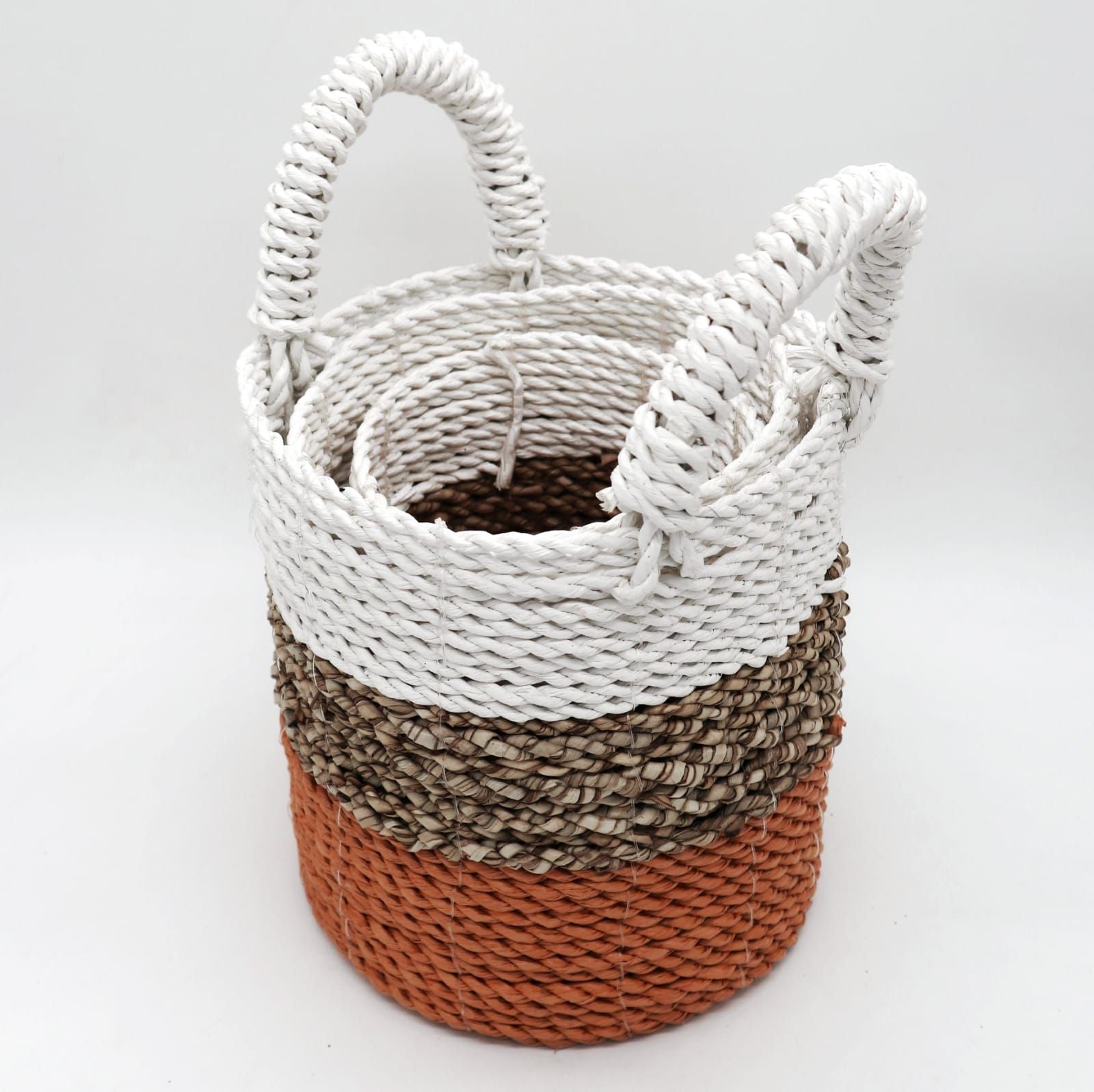 Conjunto 3 Cestas Algas Marinhas Laranja Natural Branco | Hoc Sensu