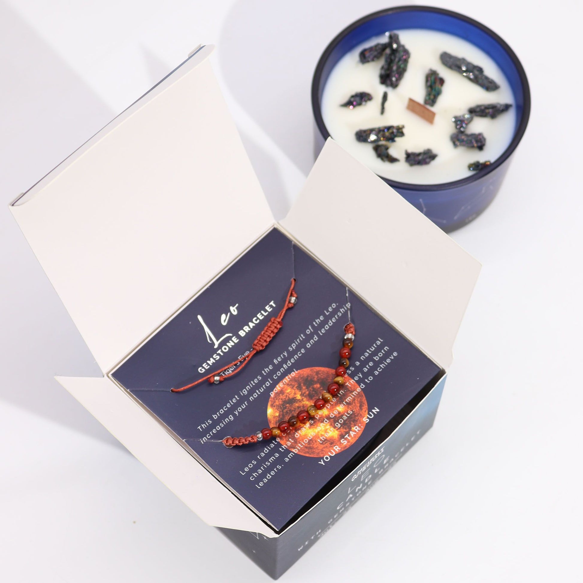 Vela Zodíaco Leão com Pulseira de Cristais