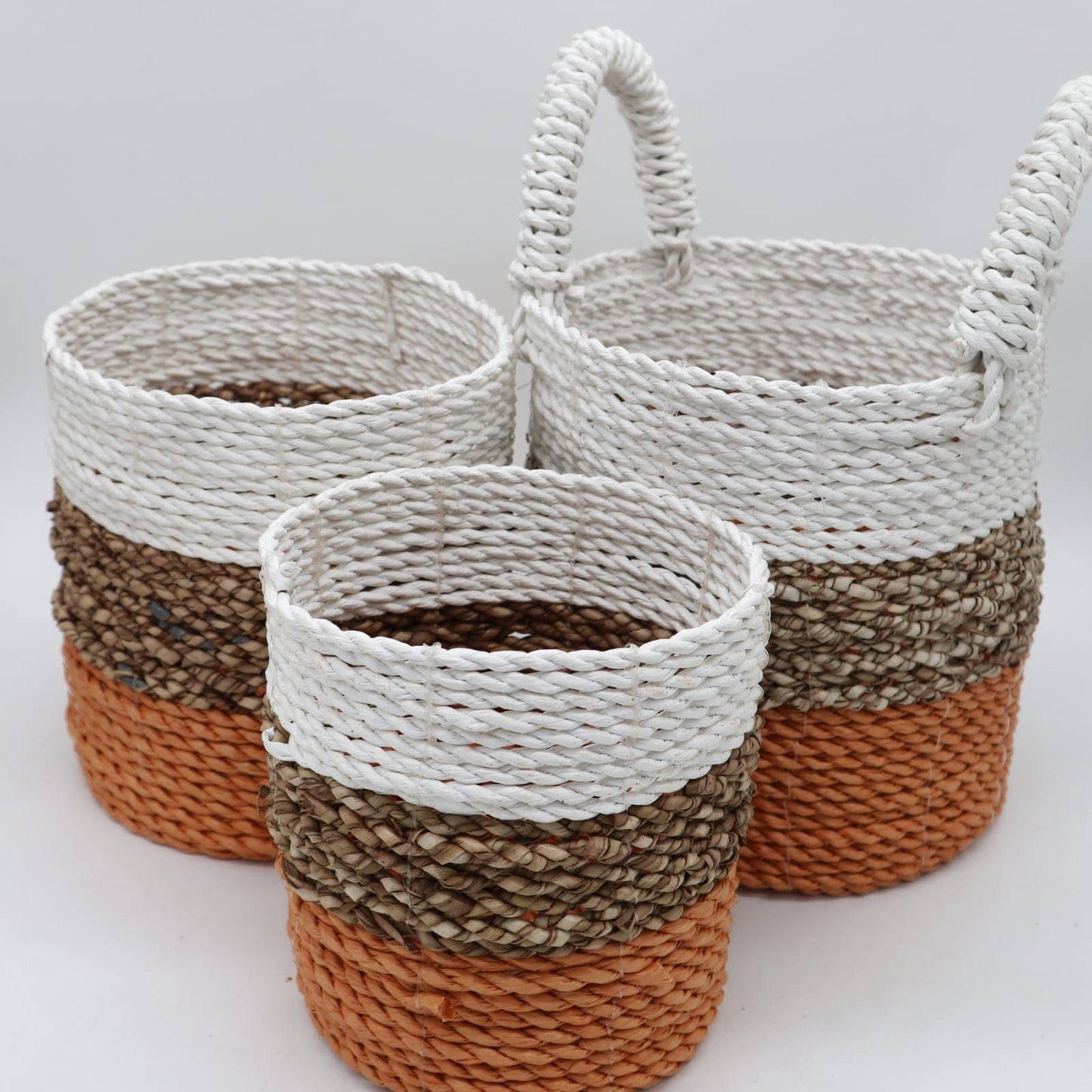 Conjunto 3 Cestas Algas Marinhas Laranja Natural Branco | Hoc Sensu