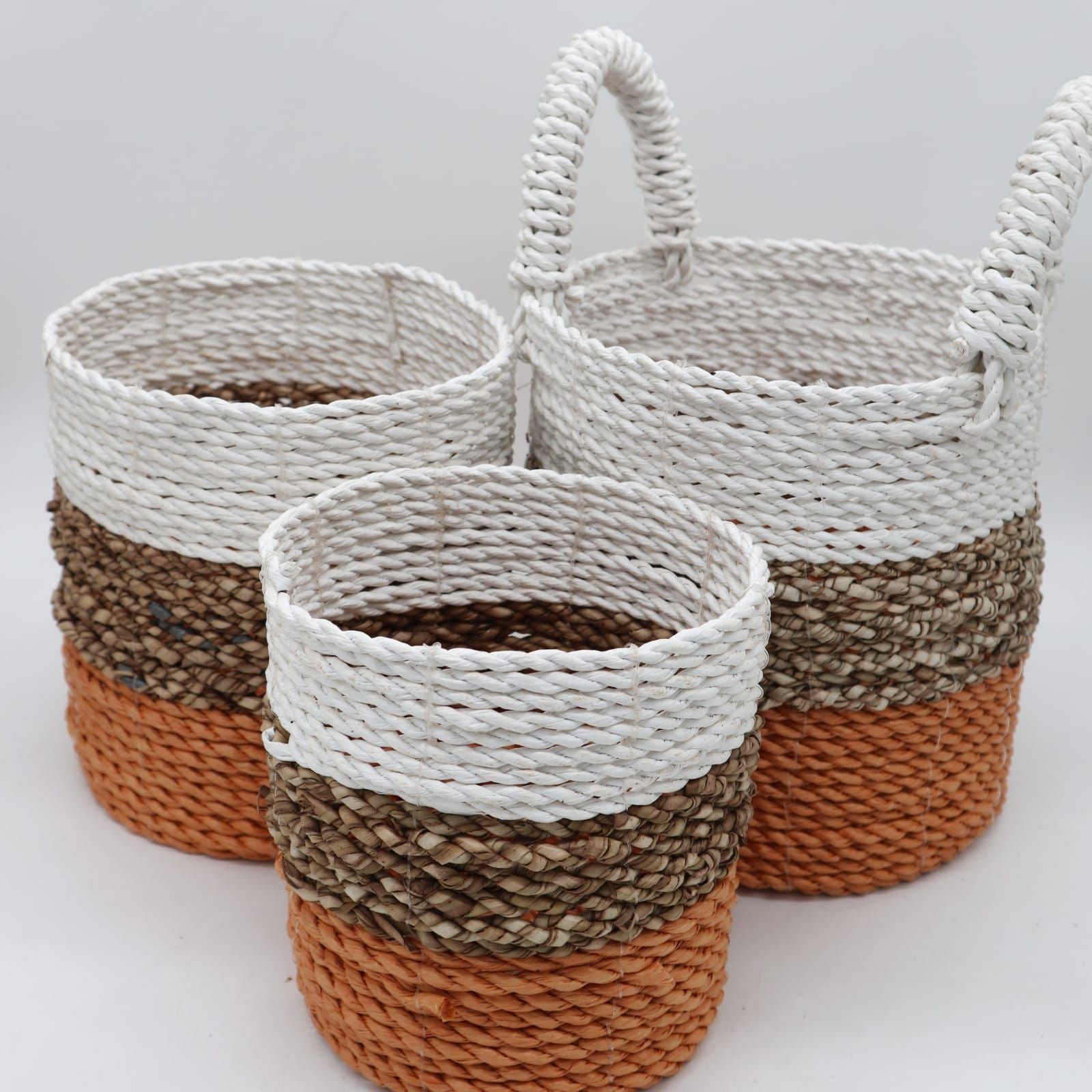 Conjunto 3 Cestas Algas Marinhas Laranja Natural Branco | Hoc Sensu