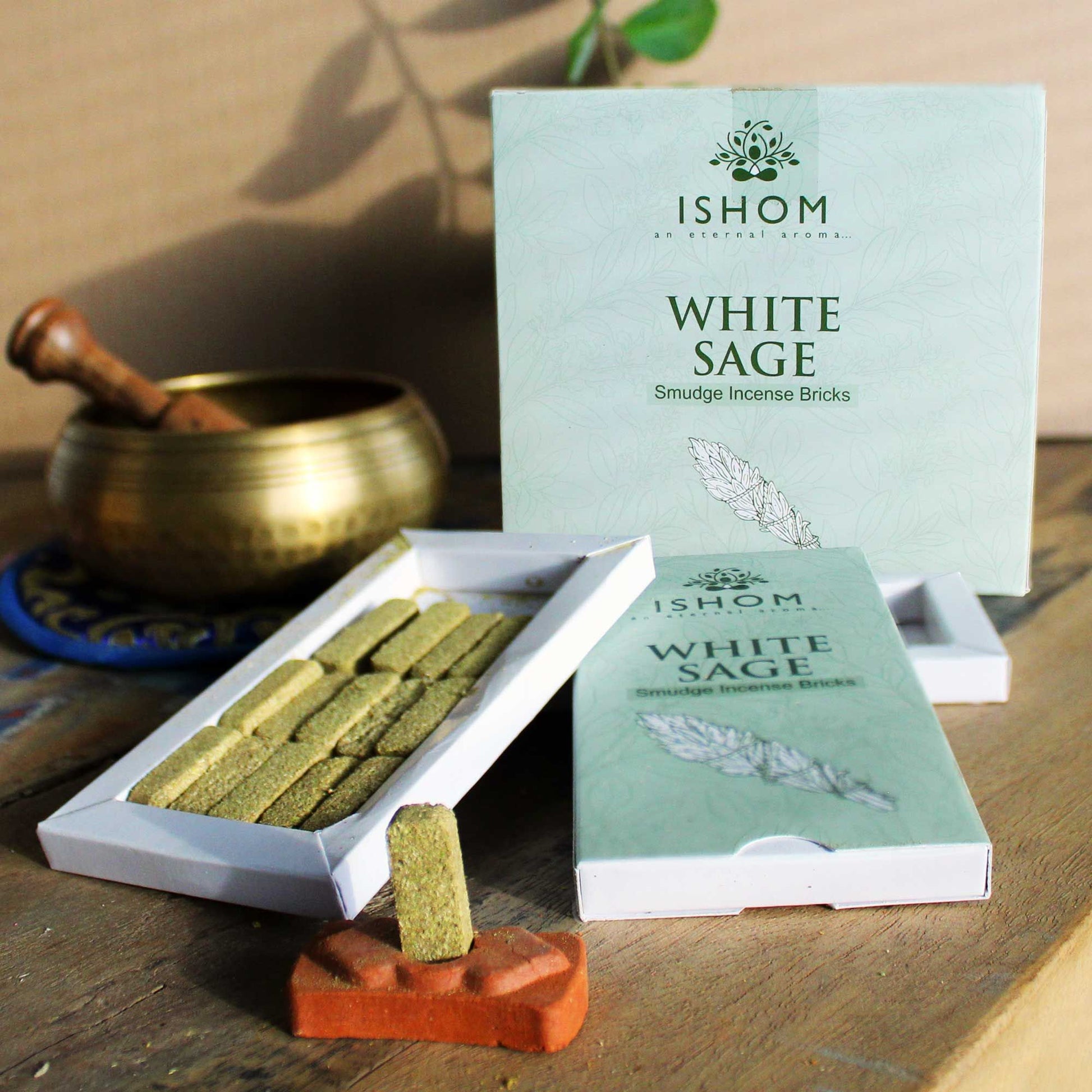 Pack de 15 Blocos de Incenso Natural com Queimador - Sálvia Branca - Hoc Sensu