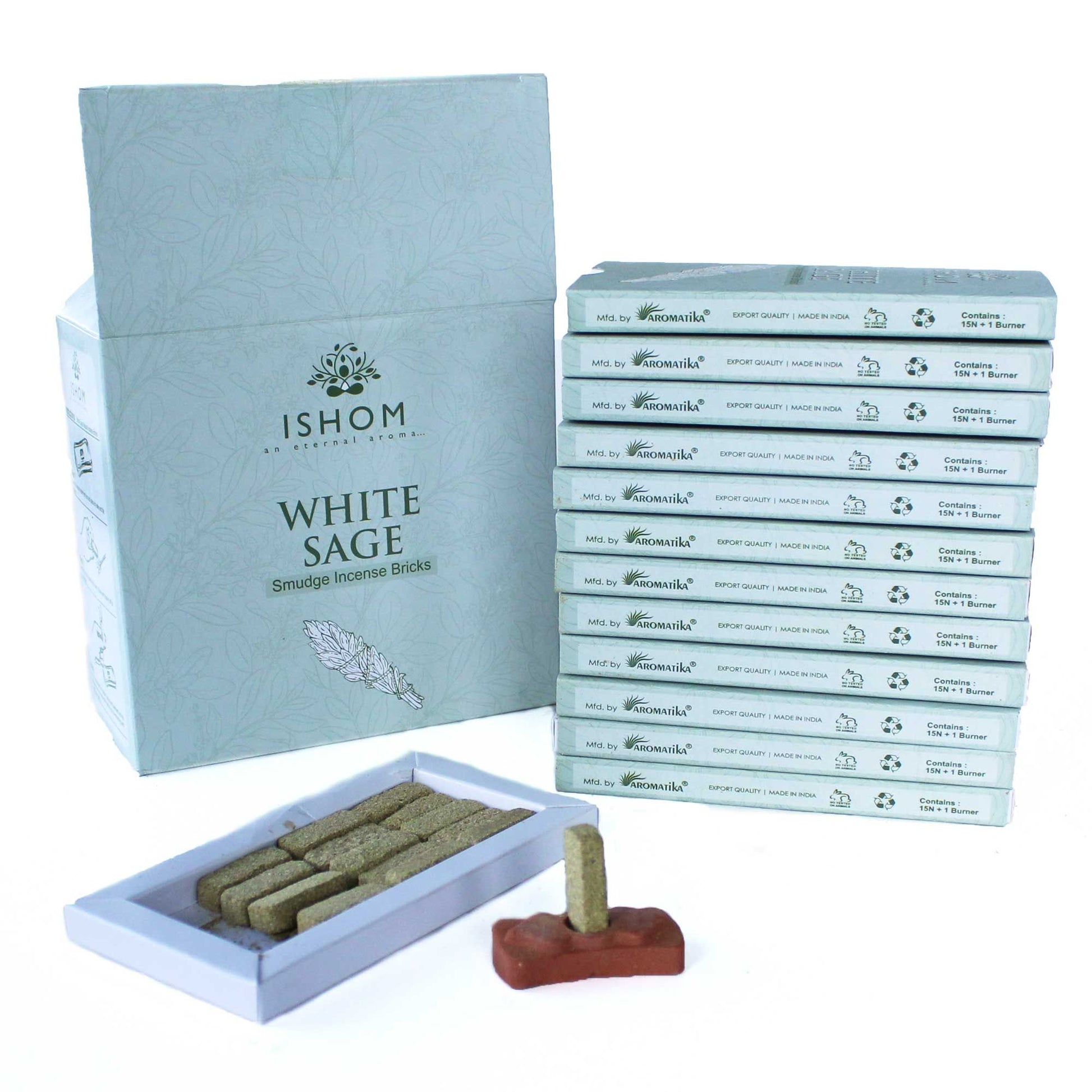 Pack de 15 Blocos de Incenso Natural com Queimador - Sálvia Branca - Hoc Sensu